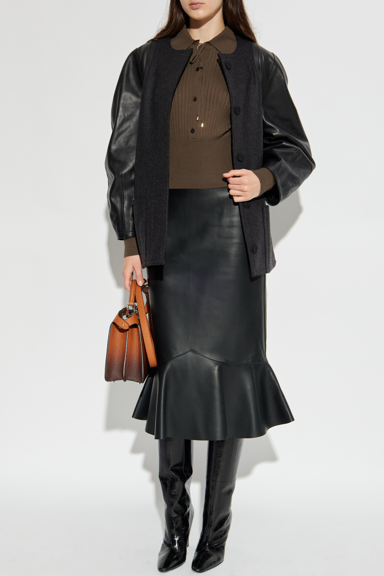 Fendi Wool jacket with leather sleeves | Women's | Vitkac